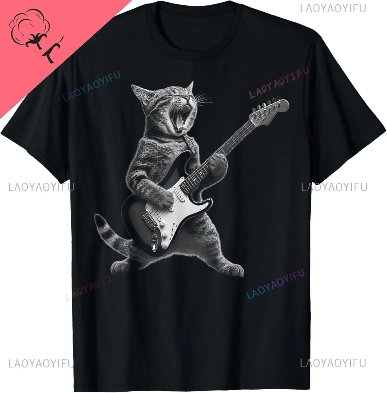 Chat jouant de la guitare Rock Star Rock and Roll pour hommes femmes T-Shirt imprimé conception orig