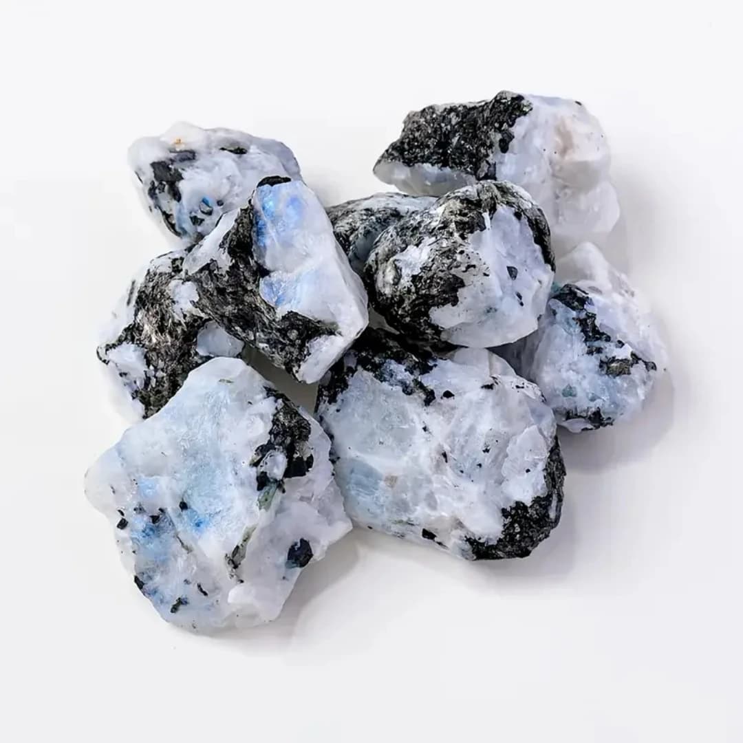 Pierre de lune arc-en-ciel naturelle 40g/120g/240g, pierre brute minérale, pierre noire et blanche,
