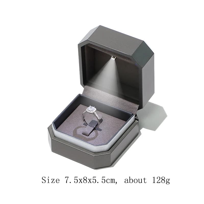EBUTY Boîte à bijoux grise haut de gamme avec lumière LED, adaptée aux bagues, boucles d'oreilles, c