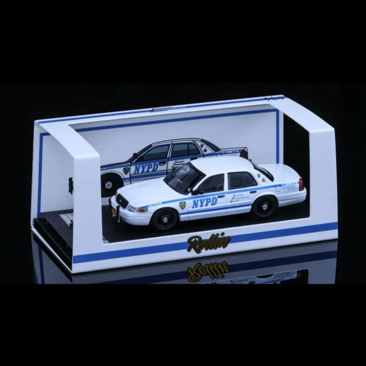 Modèle en alliage de voiture de patrouille auxiliaire de la police de New York Rollin 1/64 CV