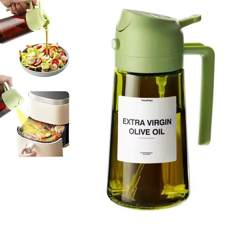 Pulvérisateur d'huile en verre brun 2-en-1 de 470 ml (16 oz), anti-fuite, écologique, idéal pour la 