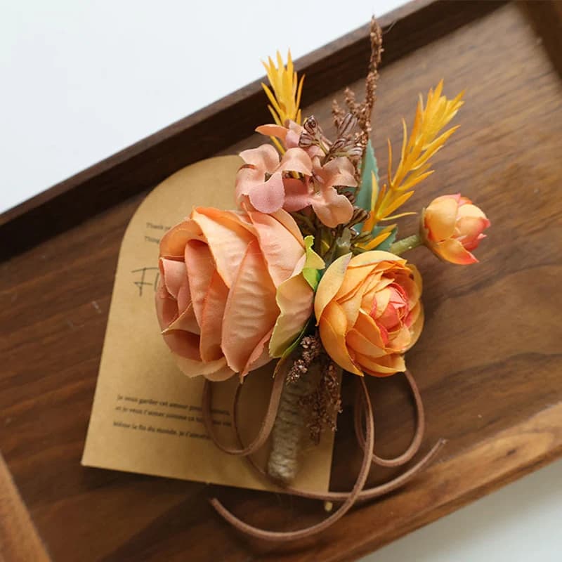 25069 Boutonnière pour hommes, fleurs artificielles de Corsage de poignet pour décoration de mariage