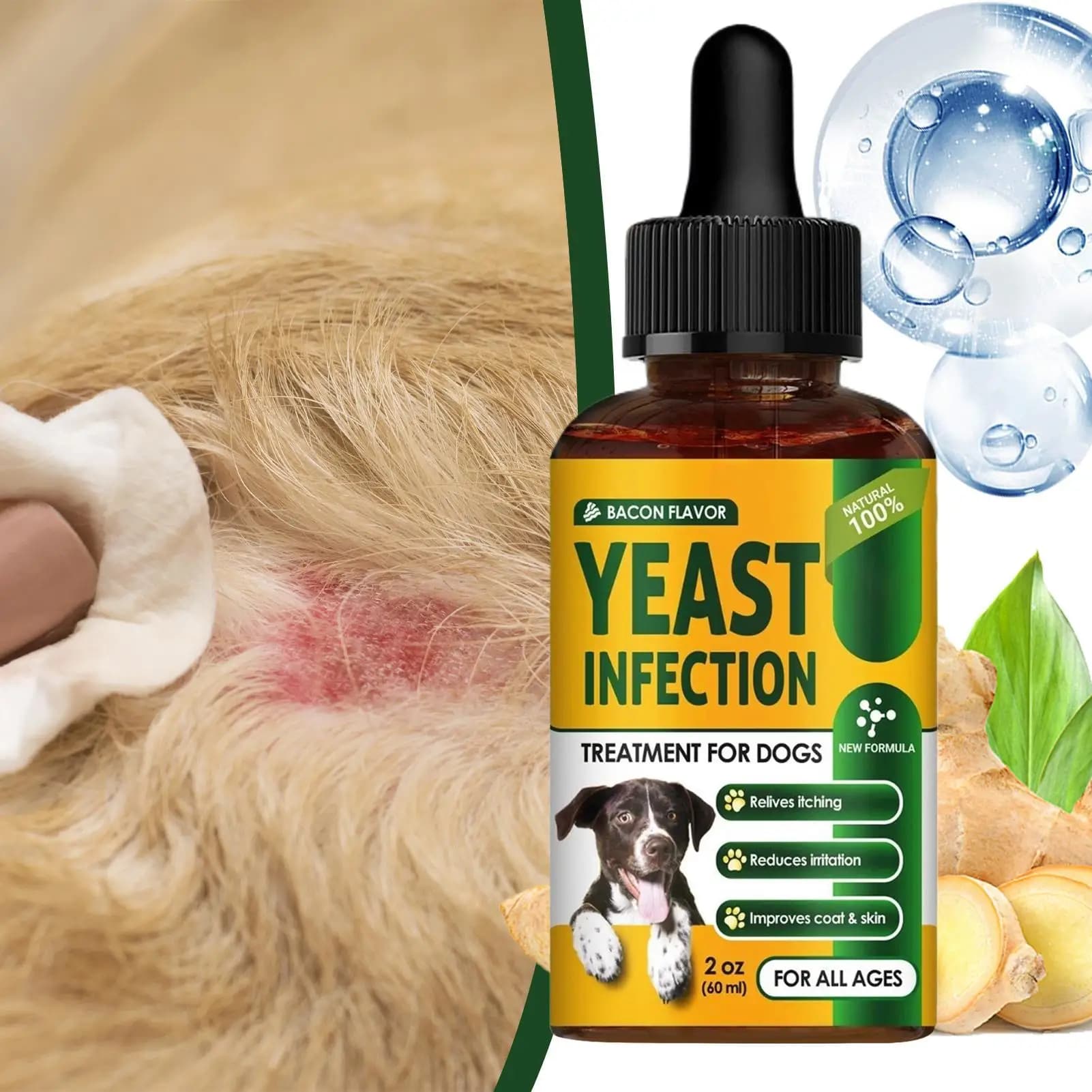 Huile apaisante naturelle anti-démangeaisons pour chiens, 60 ml, pour les races petites, moyennes et