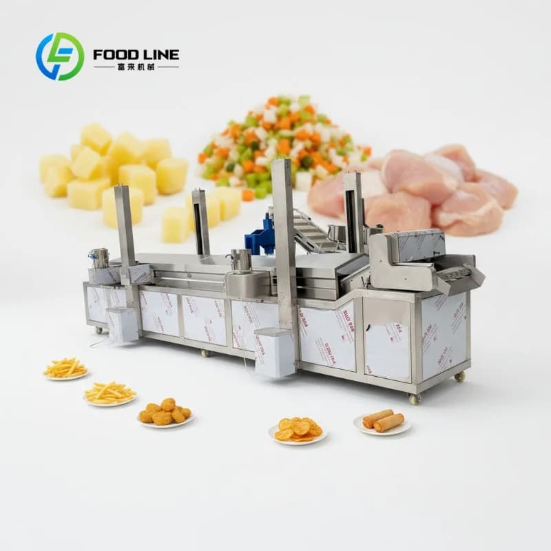 Machine de friture industrielle automatique continue personnalisée avec filtration d'huile intégrée 