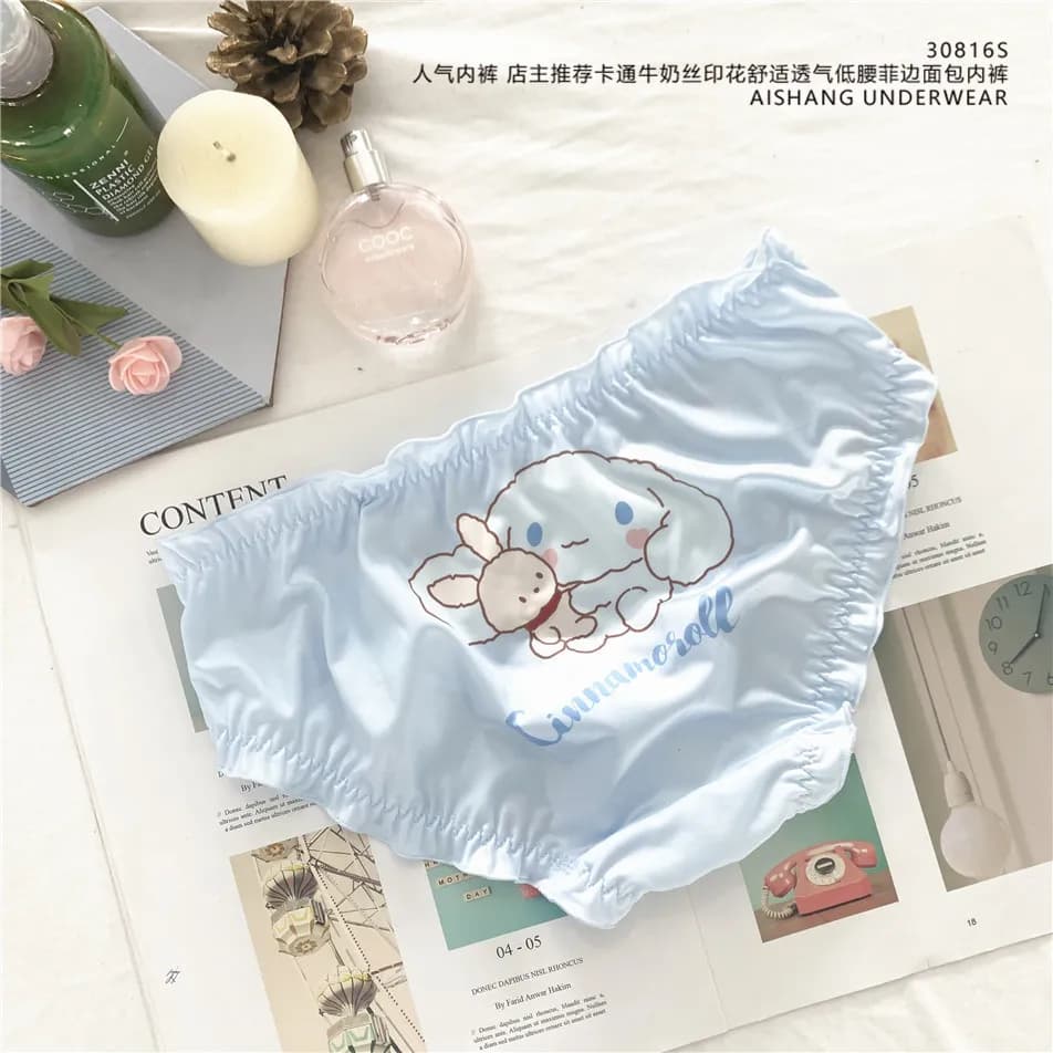 Nouvelle culotte Cinnamoroll Kawaii Sanrio, sous-vêtements japonais pour filles, en soie glacée impr