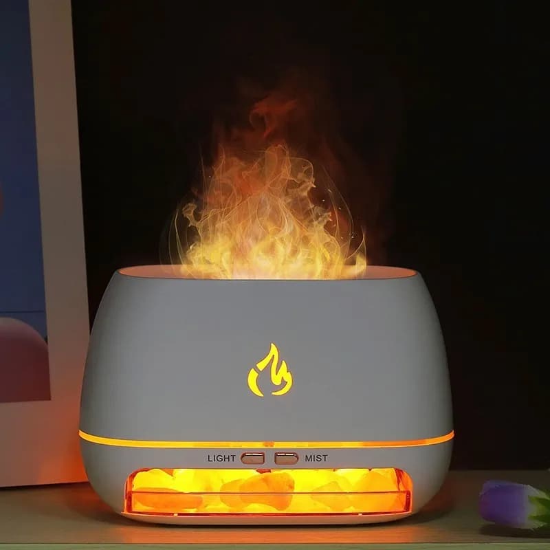 Nouveau Himalaya cristal sel pierre arôme humidificateurs d'air 3D flamme feu coloré veilleuse aroma