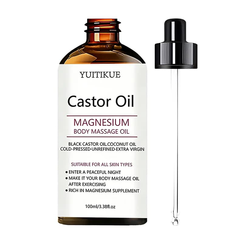Huile de massage corporelle au magnésium et à l'huile de ricin YUITIKUE |   Huile de ricin noire et 