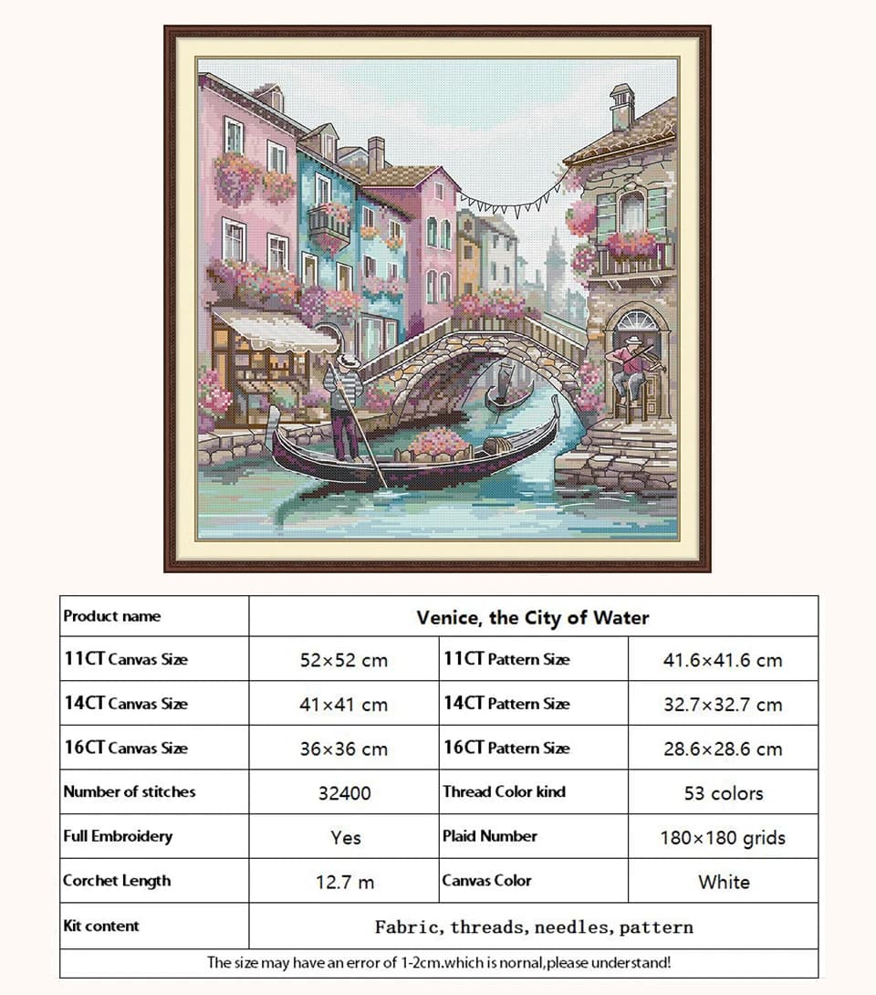 Ensemble de points de croix comptés, motifs de Village de pêche de venise, 11CT 14CT 16CT HD estampi