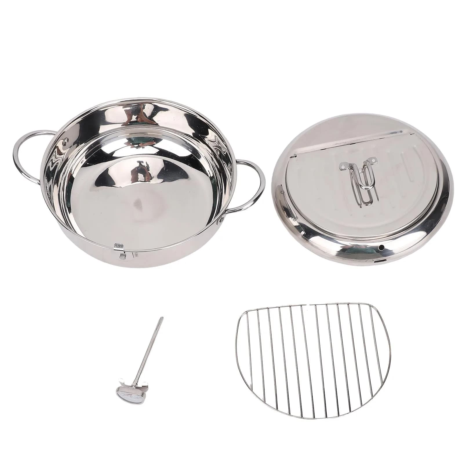 Poêle à frire 3,2 l Double oreille 201 en acier inoxydable, avec égouttoir d'huile, thermomètre pour
