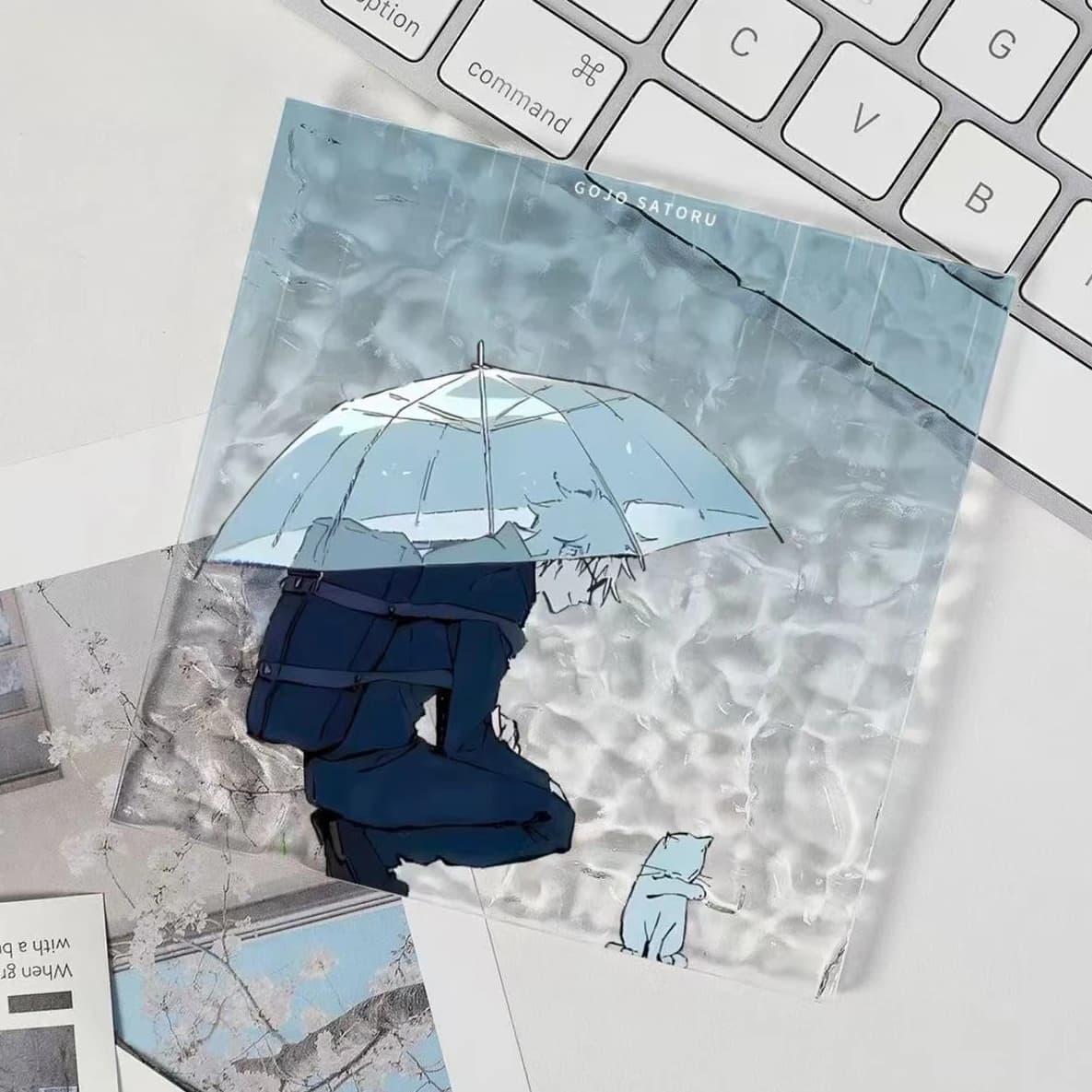 Sous-verre en acrylique Jujutsu Kaisen Gojo Satoru, motif chat de jour de pluie, imperméable, décora