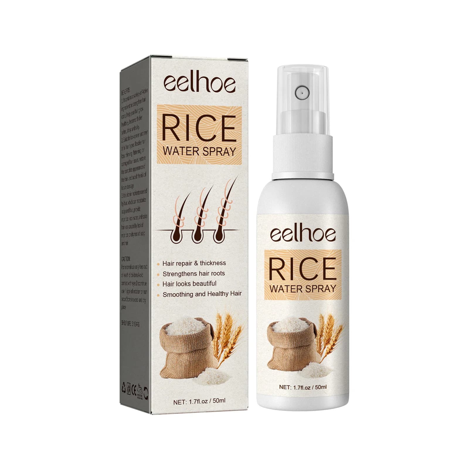 EELHOE – Spray d'eau de riz pour la croissance des cheveux, améliore les cheveux secs et endommagés,