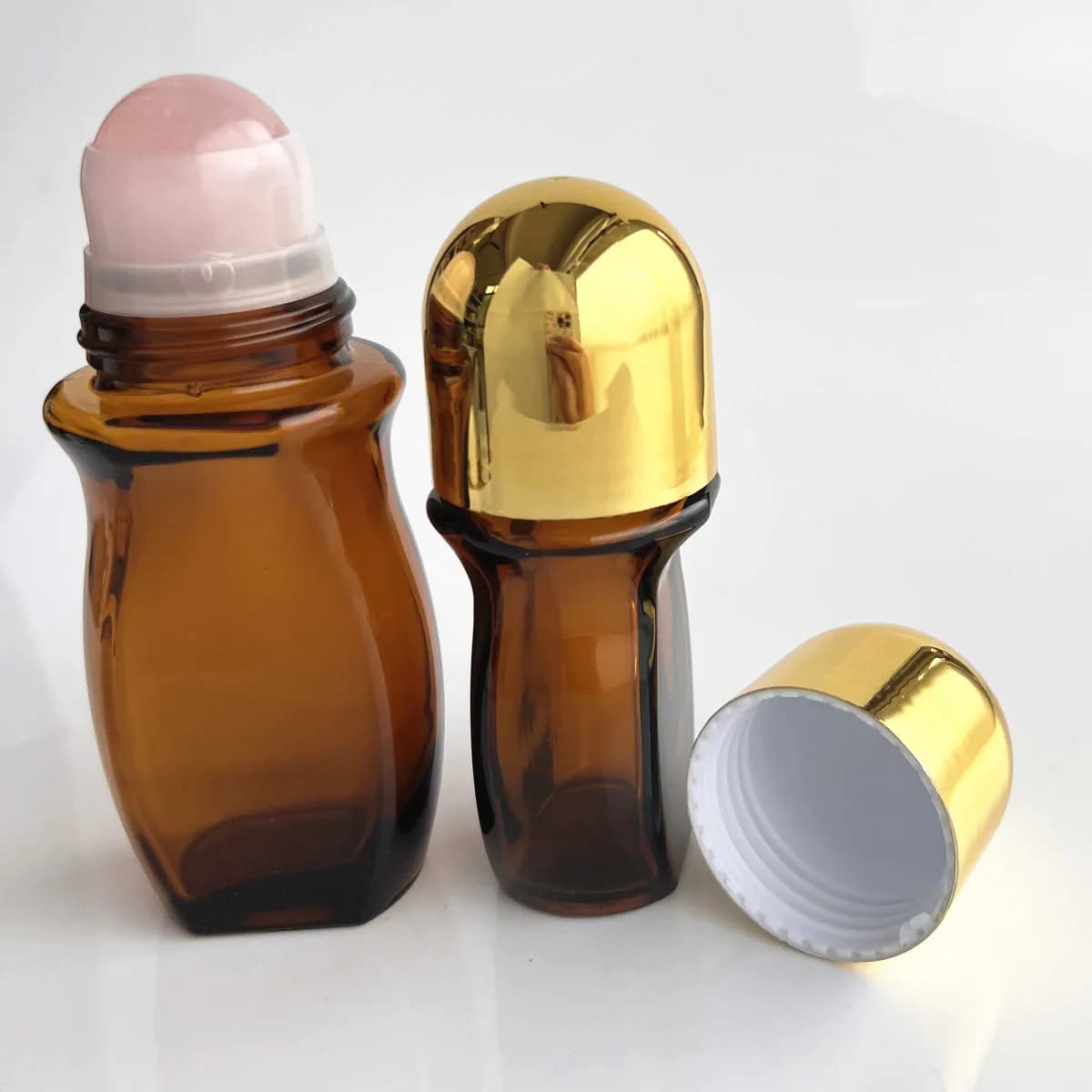 Bouteille en verre ambre/clair de 30ml 50ml, Quartz Rose naturel, boule à roulettes Extra Large en c