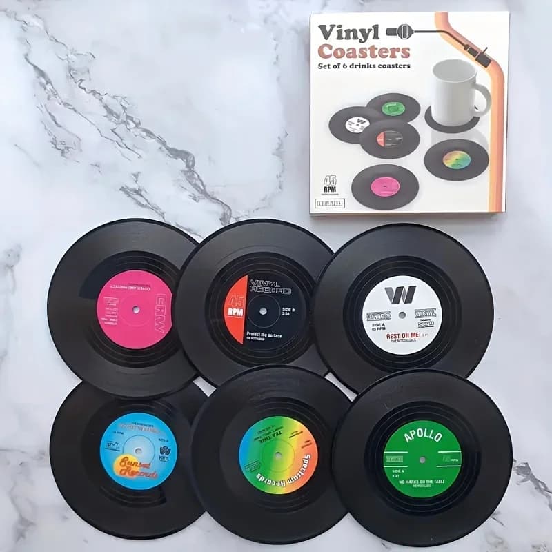 Dessous de verre anti-ald pour disques en vinyle, 6 sous-verres créatifs, rétro, classiques, rock ic
