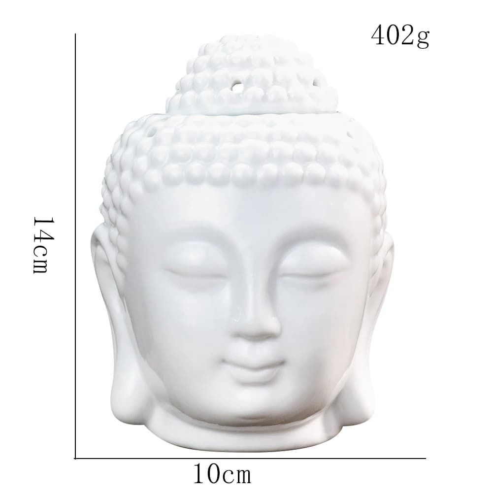 Brûleur d'huile aromatique en céramique en forme de tête de Bouddha, diffuseur d'huiles essentielles