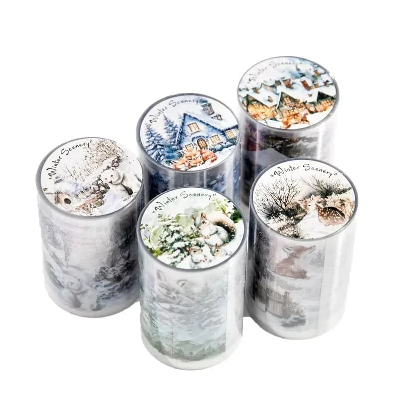 1 rouleau PET neige manuel bricolage décoration rubans recyclés Scrapbook autocollants hiver adhésif