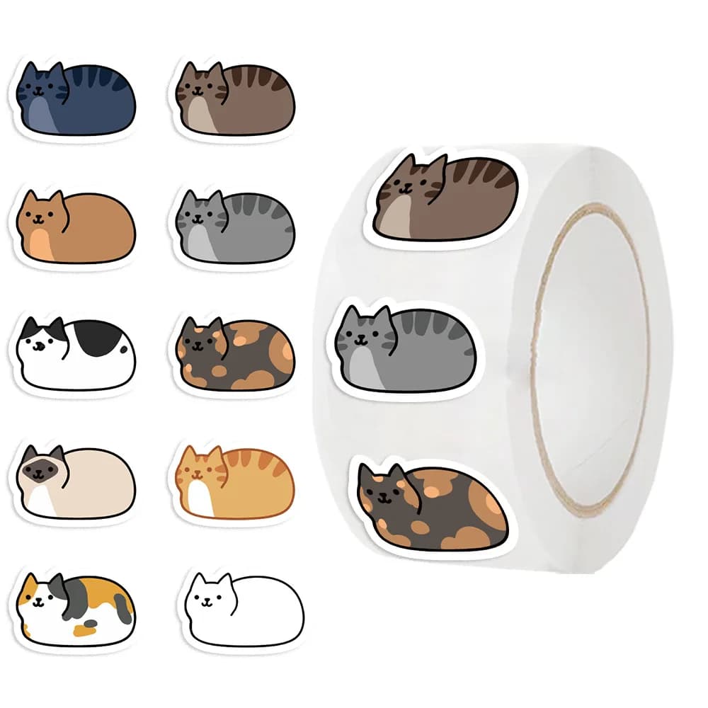 500cs dessin animé chats autocollants rouleau animaux autocollants faciles à poser pour décor boutei