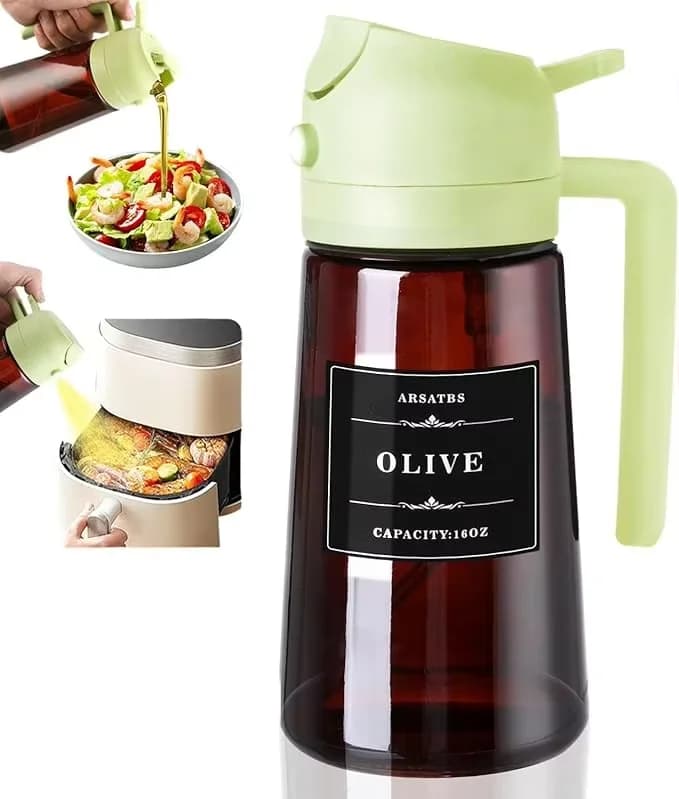 Distributeur et pulvérisateur d'huile en verre 2 en 1, bouteille d'huile d'olive étanche de 16oz pou