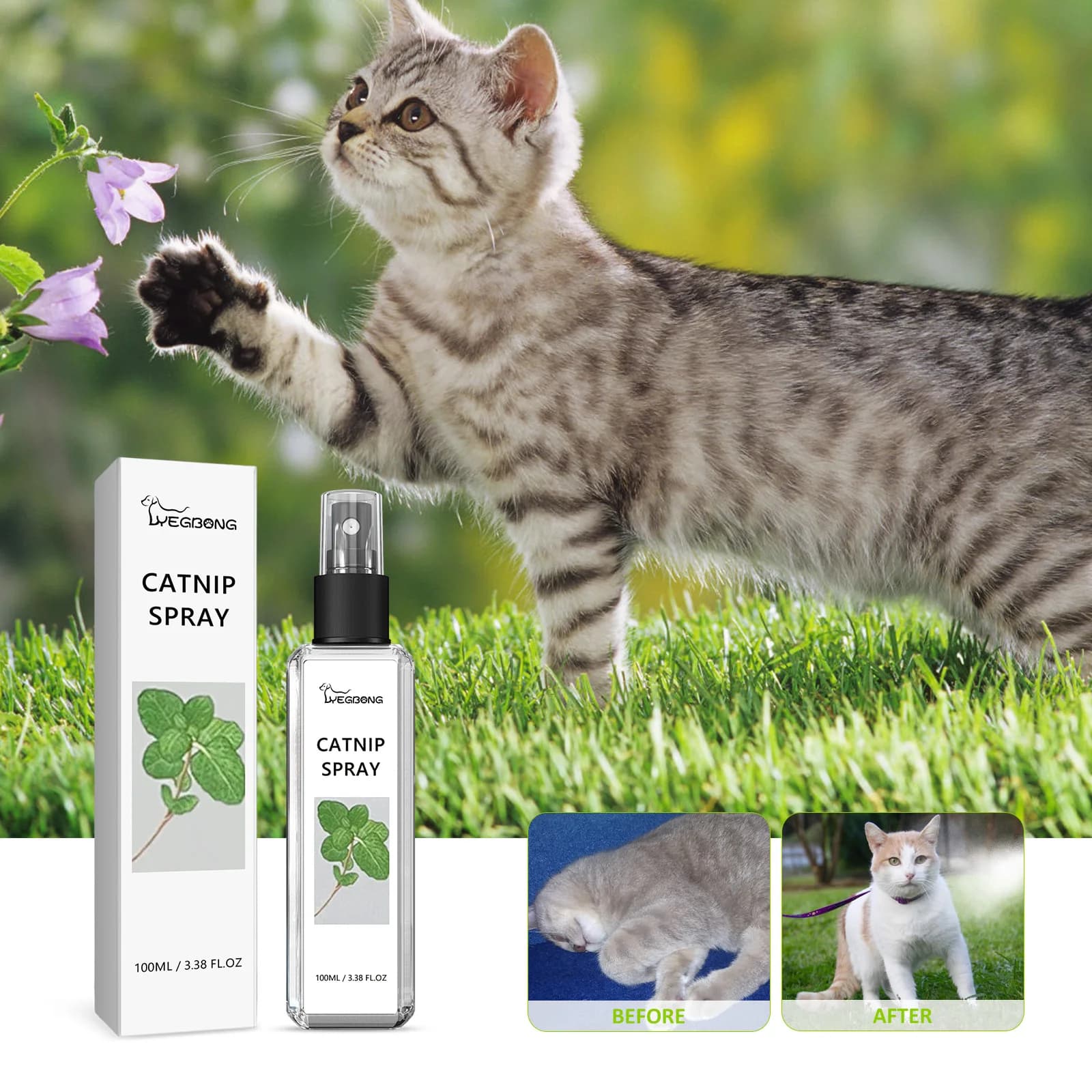 Spray à la Catnip Comestible aux Herbes pour Soulager l'Anxiété et la Tension des Chats, Stimuler la