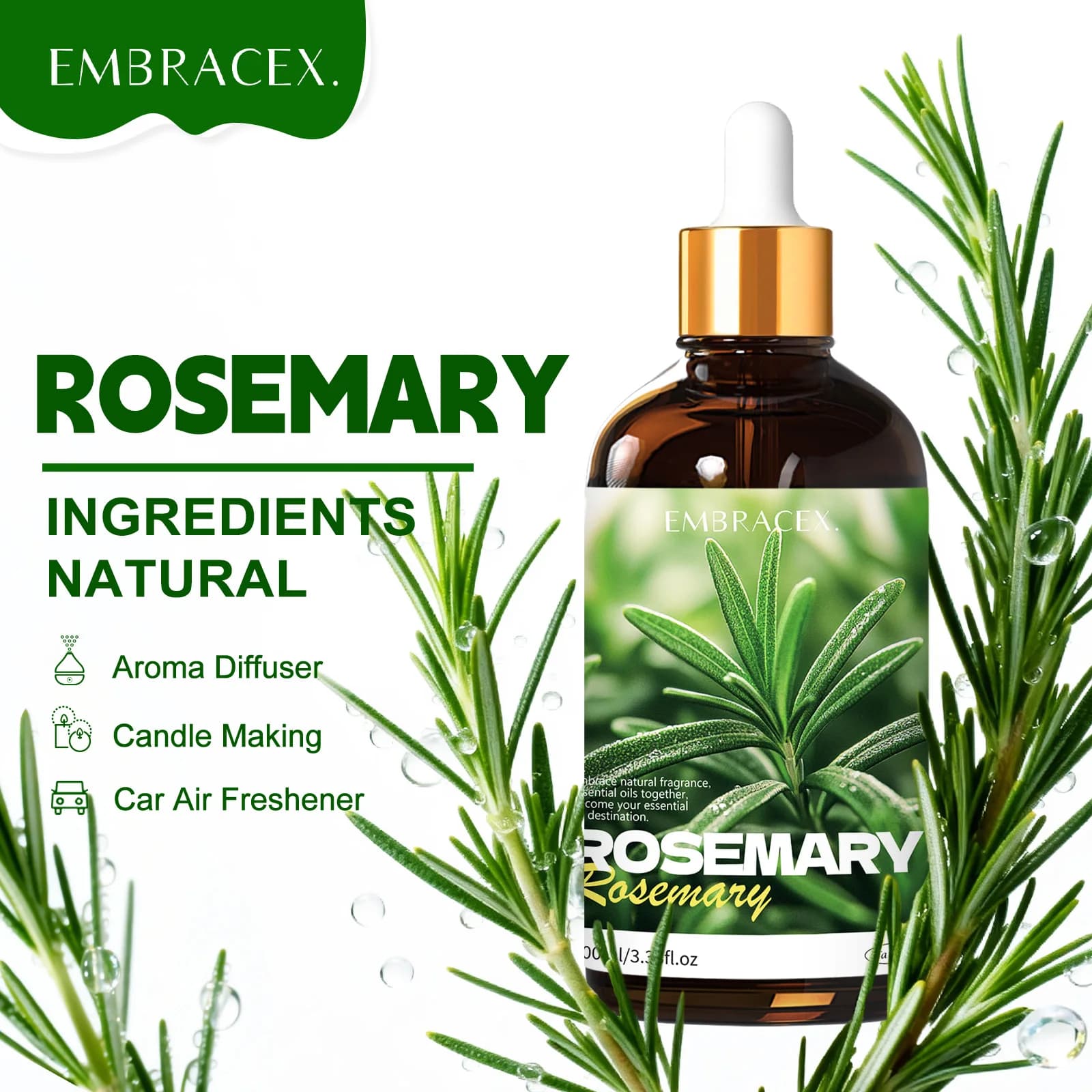 Huile essentielle de romarin 100ml, huile pour le visage, huile parfumée naturelle à base de plantes