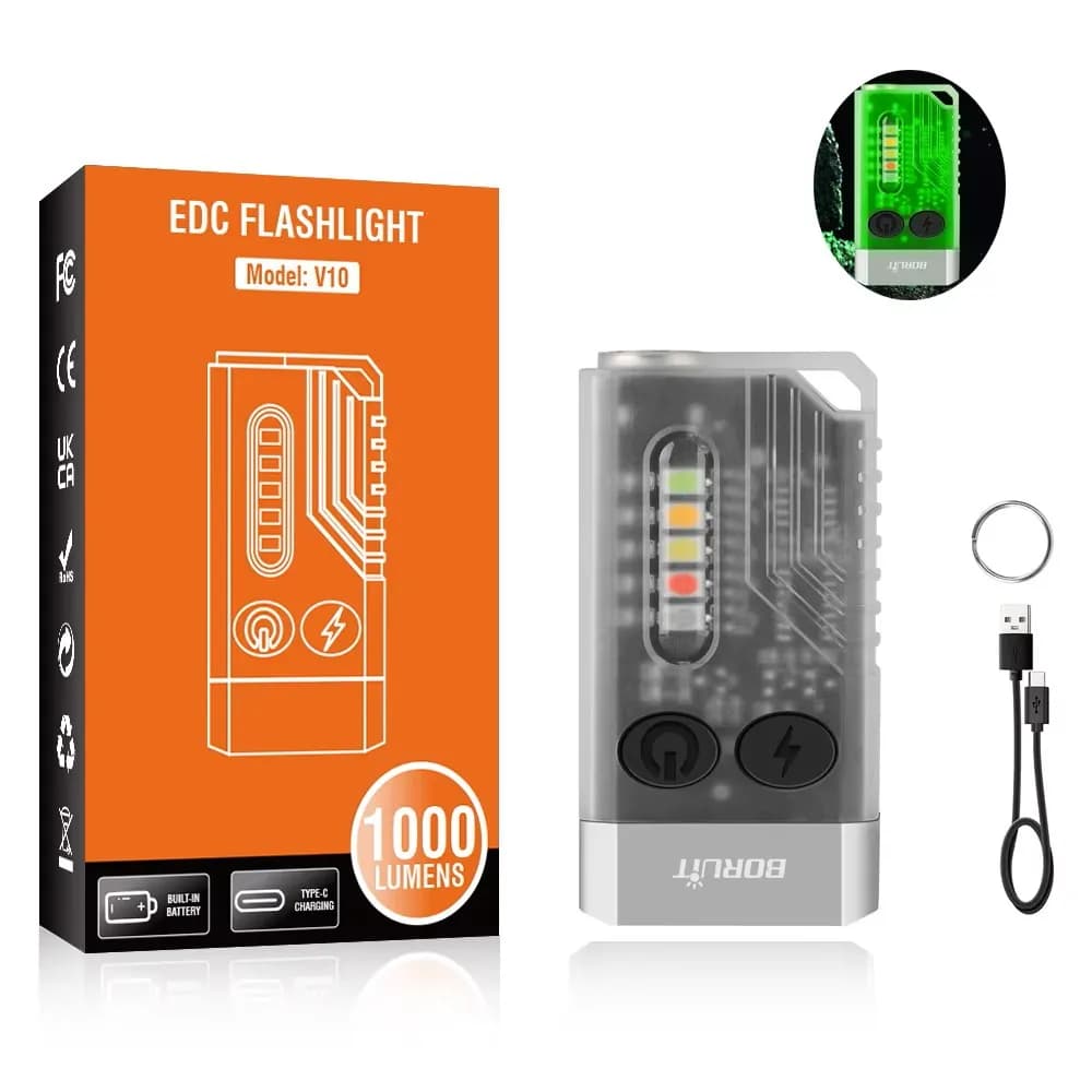 BORUiT V10 porte-clés UV LED EDC lampe de poche fluorescente type-c lampe de travail Rechargeable to