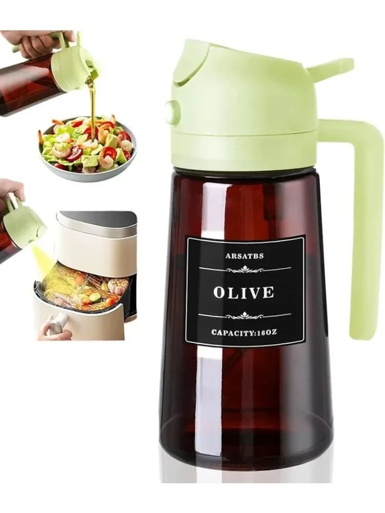 Distributeur d'huile en verre 2-en-1 avec pulvérisateur, 16 oz, bouteille d'huile d'olive anti-fuite