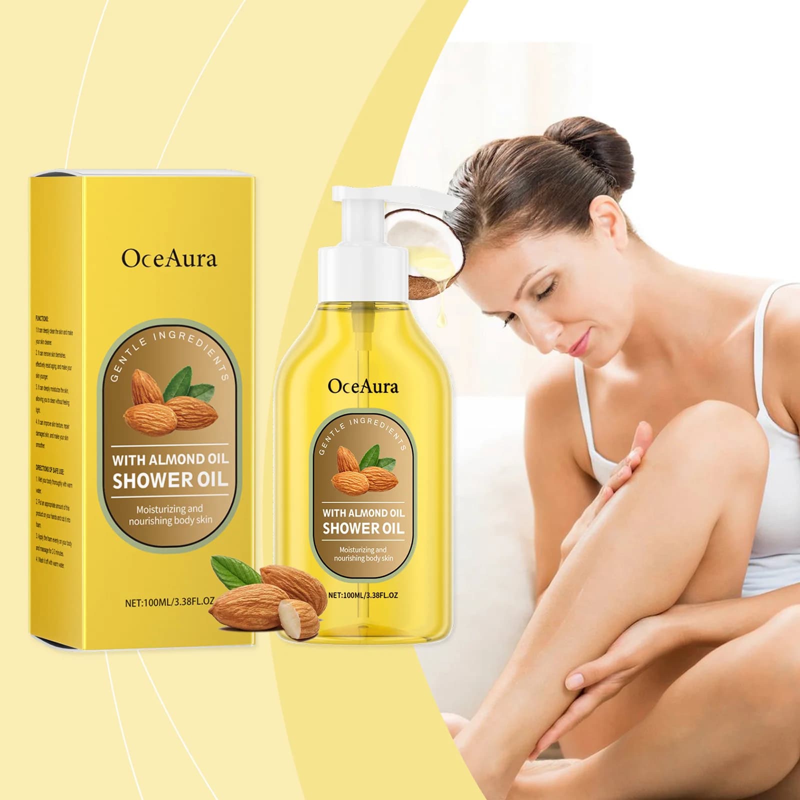 OceAura huile de douche huile d'amande douce nettoyage du corps peau lisse barrière réparation hydra