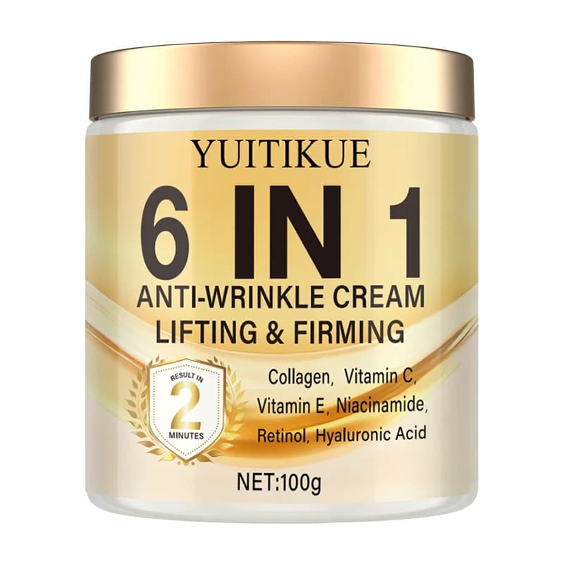 Crème Anti-Rides 6 en 1 : hydrate en profondeur, raffermit la peau, contient des vitamines C et E, a