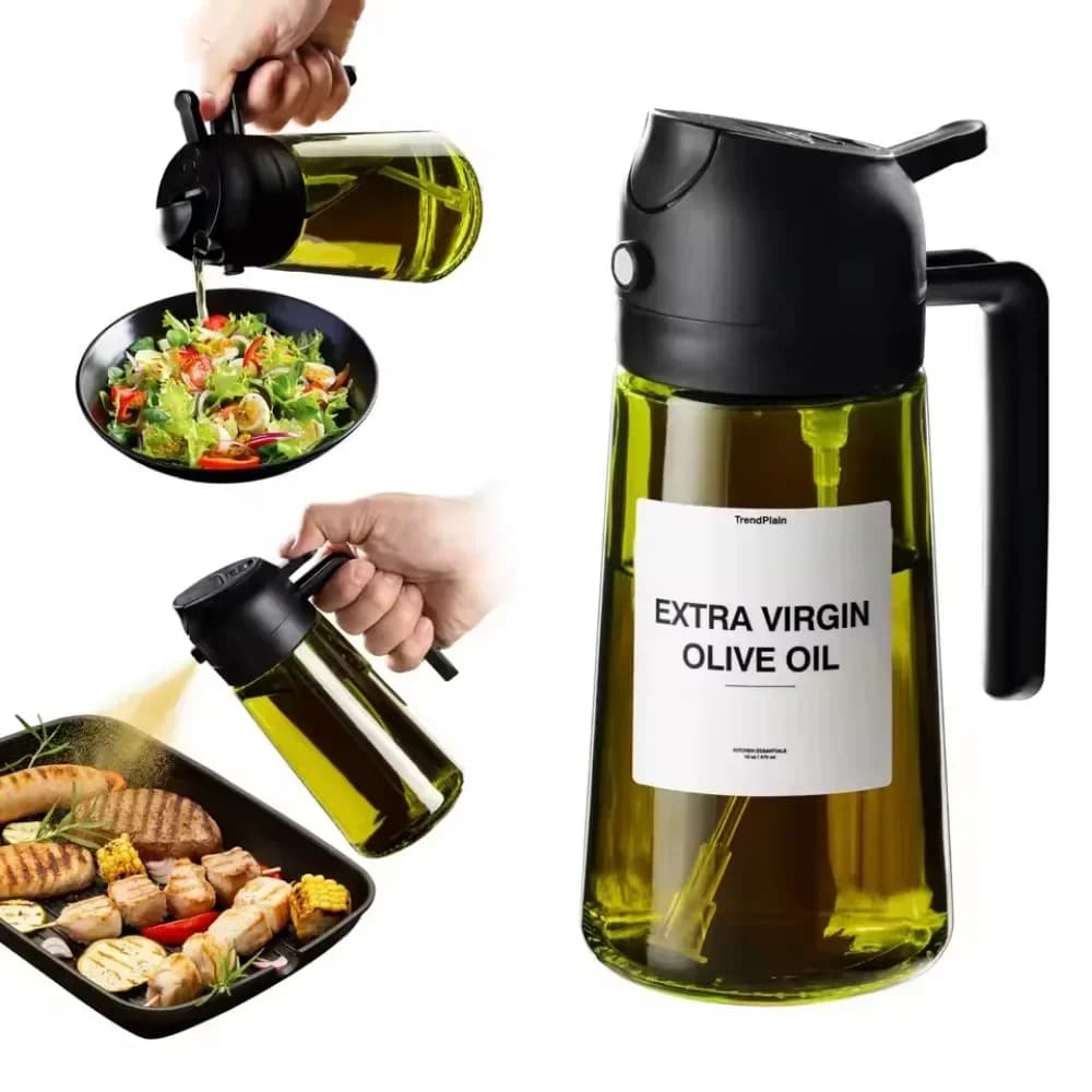 Bouteille distributrice d'huile d'olive 2 en 1, pulvérisateur d'huile foncée bloquant la lumière de 