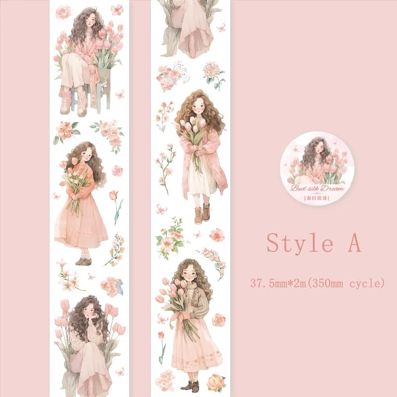 Rouleau d'autocollants pour Scrapbooking, série fille avec fleurs, bandes de Collage pour Journal in