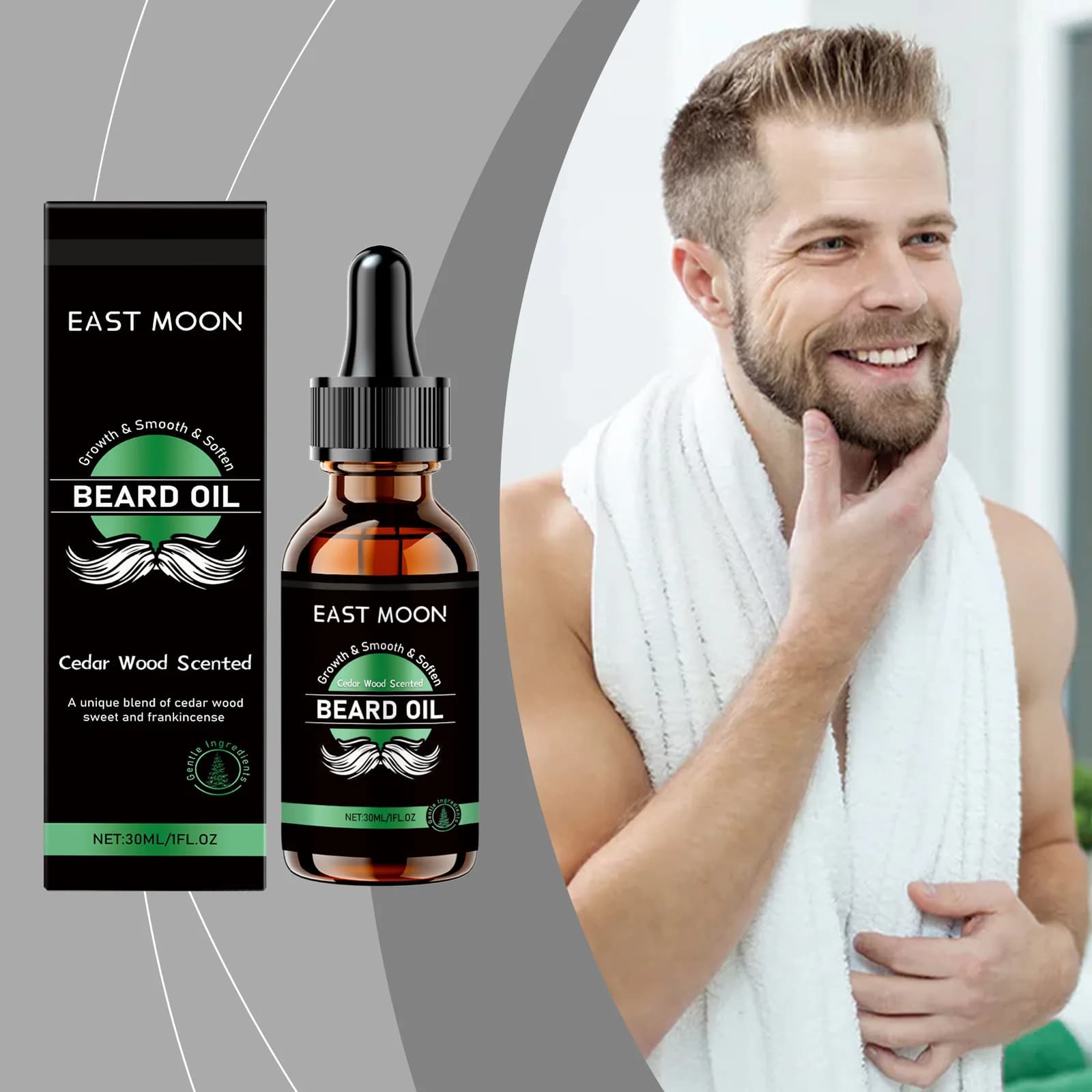Huile essentielle pour la barbe au cèdre avec un parfum frais et doux, nettoyante et hydratante, hui