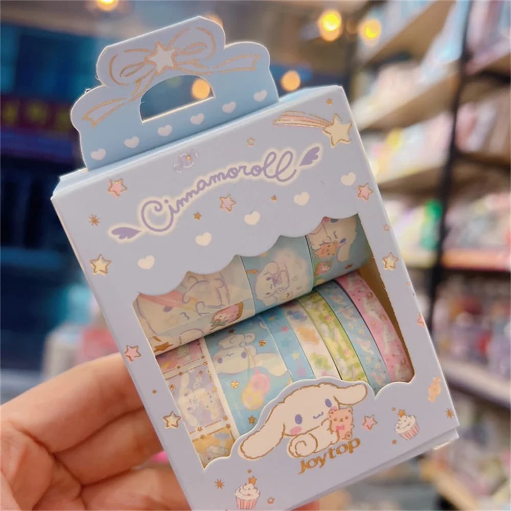 10 rouleaux/boîte Sanrio Hello Kitty Cinnamoroll, autocollants en ruban, autocollants mignons de des