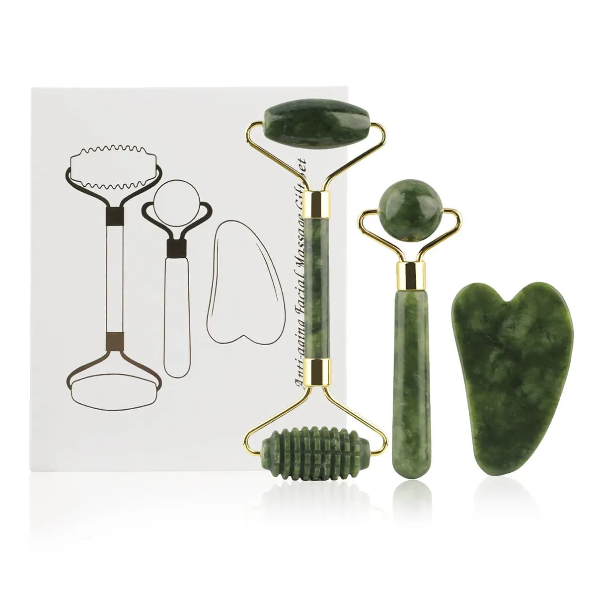 Ensemble de rouleaux et Gua Sha diversifiés, 3 en 1, masseur pour les yeux, masseur strié, outils qu
