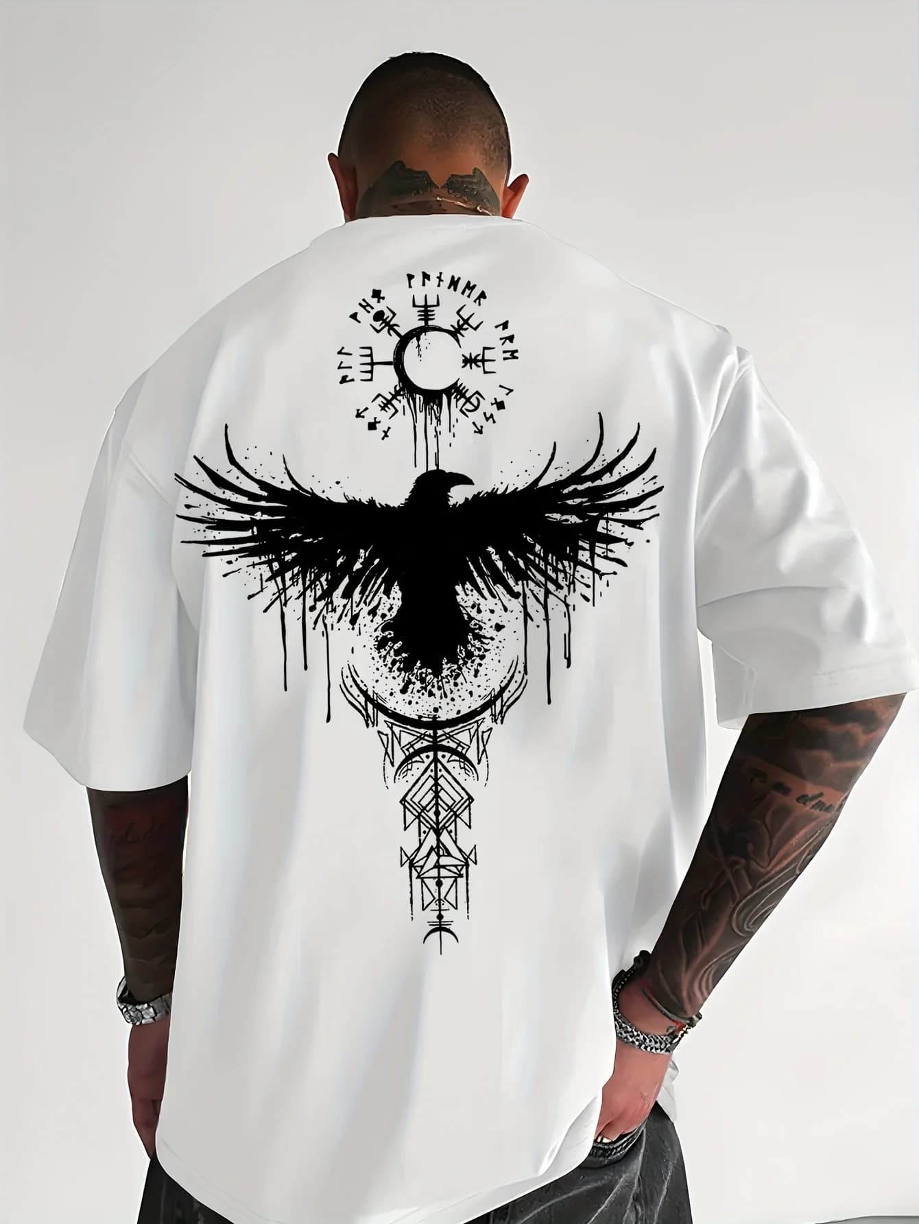 T-shirt graphique Viking Raven Mythologie nordique 100% coton pour homme, décontracté, streetwear, r