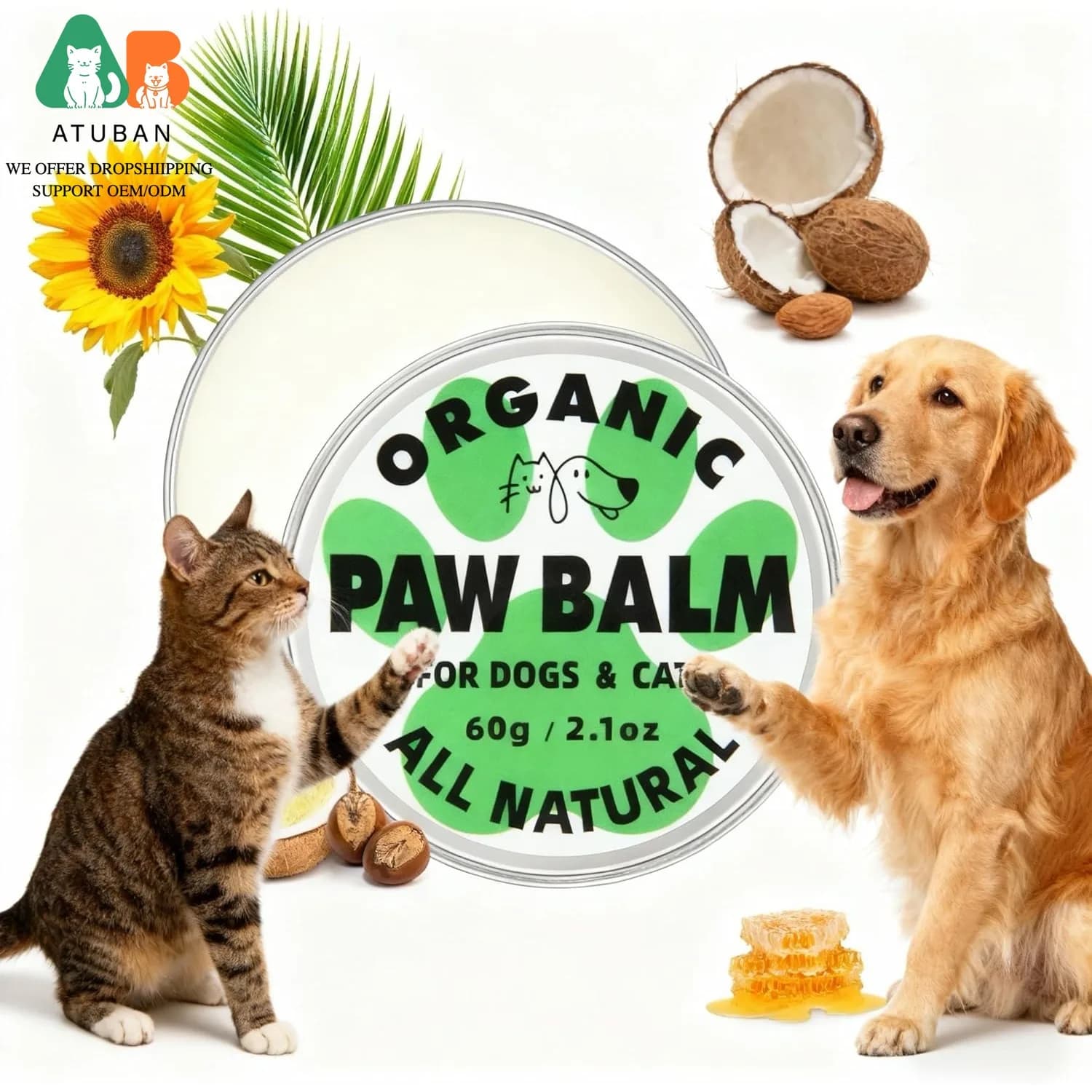 ATUBAN Baume pour pattes de chien et baume pour le nez, protecteur de pattes de chien et de chat ent