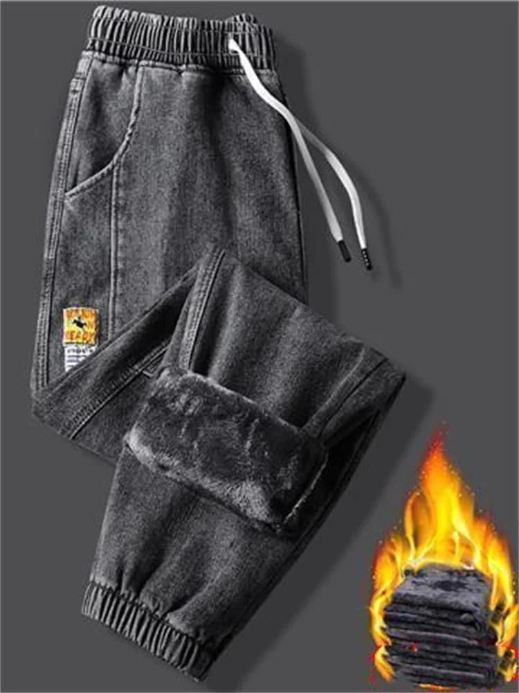 Jeans pour hommes hiver polaire Jean épais chaud Denim pantalon hommes Streetwear noir Joggers Harem