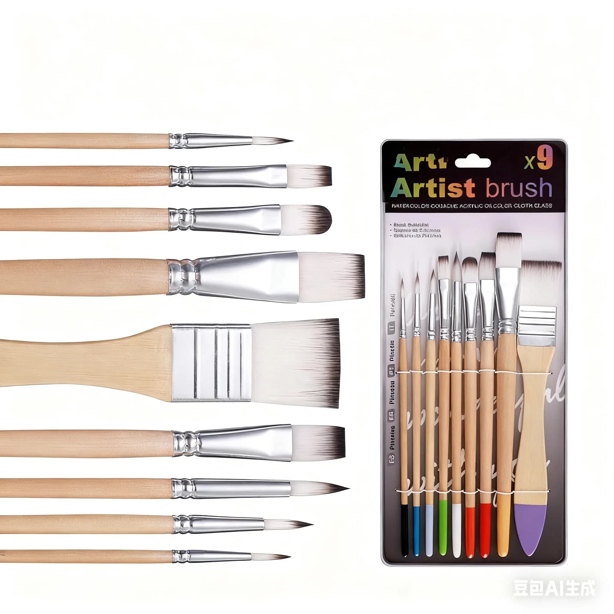 Ensemble de pinceaux pour débutants, 9 pièces, poils en Nylon pour toile, aquarelle, peinture à l'hu