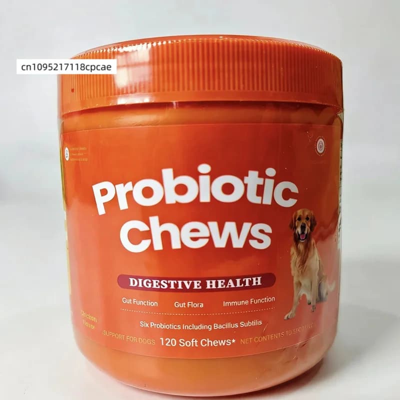 Friandises Probiotiques pour Chiens – Soutien Digestif Saveur Poulet – 120 Bouchées Moelleuses – Com