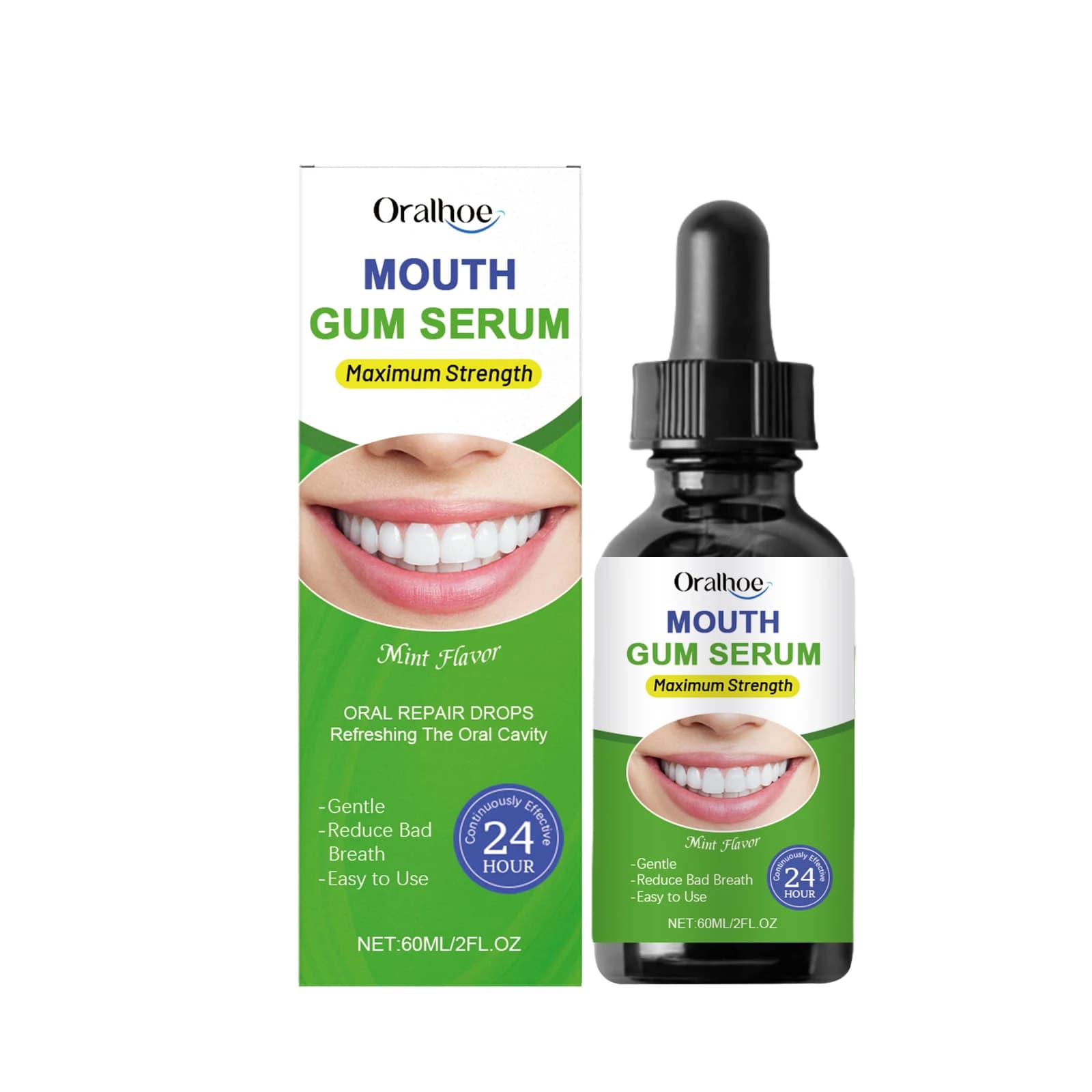 Sérum pour les gencives 60ml, gouttes réparatrices buccales à la menthe, haleine fraîche longue duré