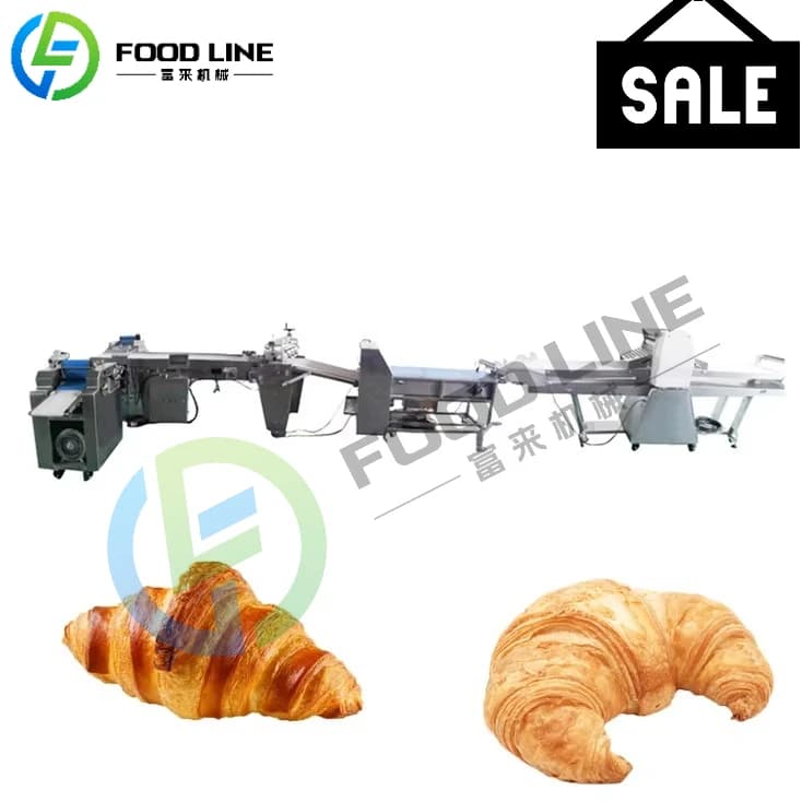 Ligne de croissant entièrement automatisée, équipement commercial de roulement de pâte et de cuisson