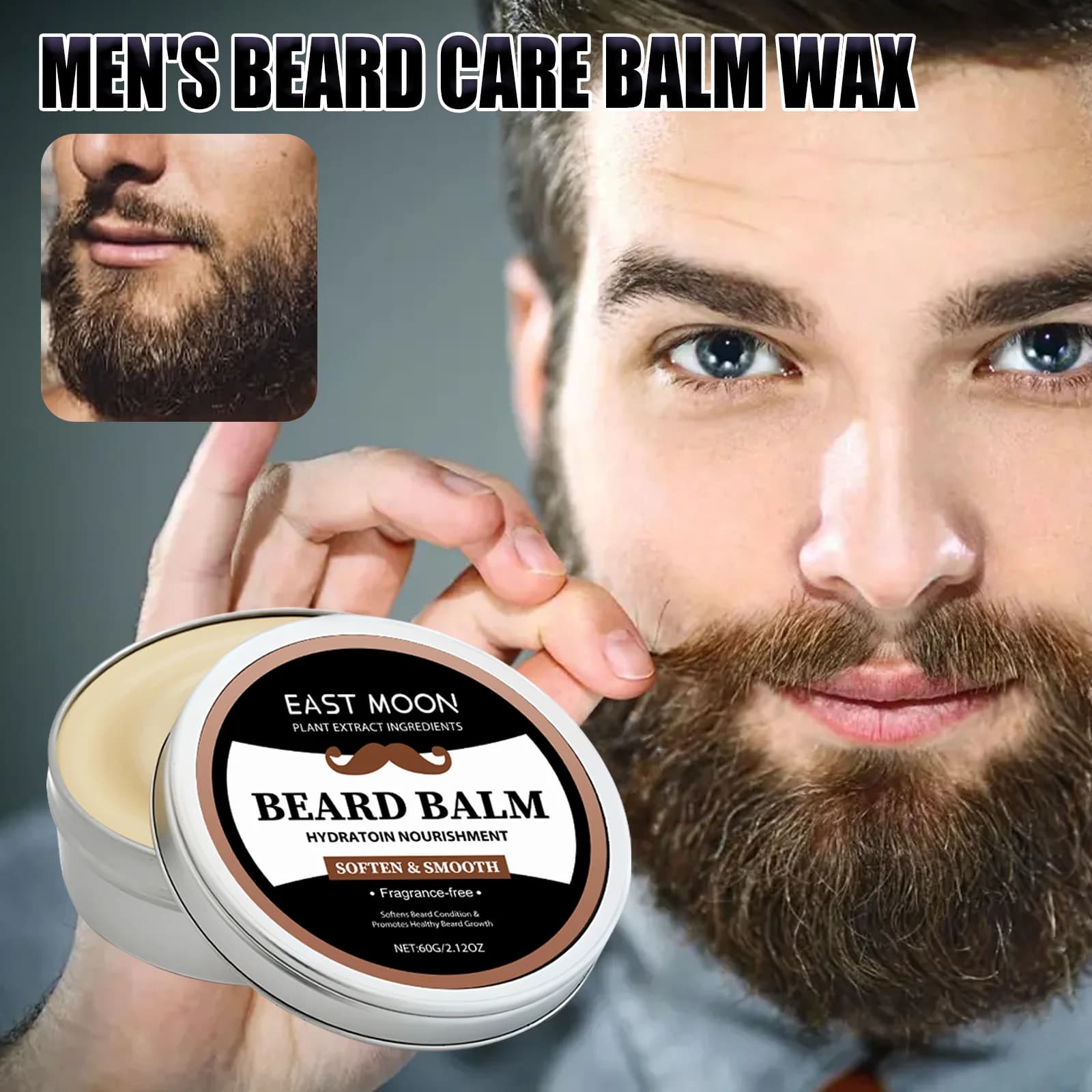 Baume à barbe pour hommes, adoucissant après-shampooing, avec huile de jojoba et vitamine E, dompte