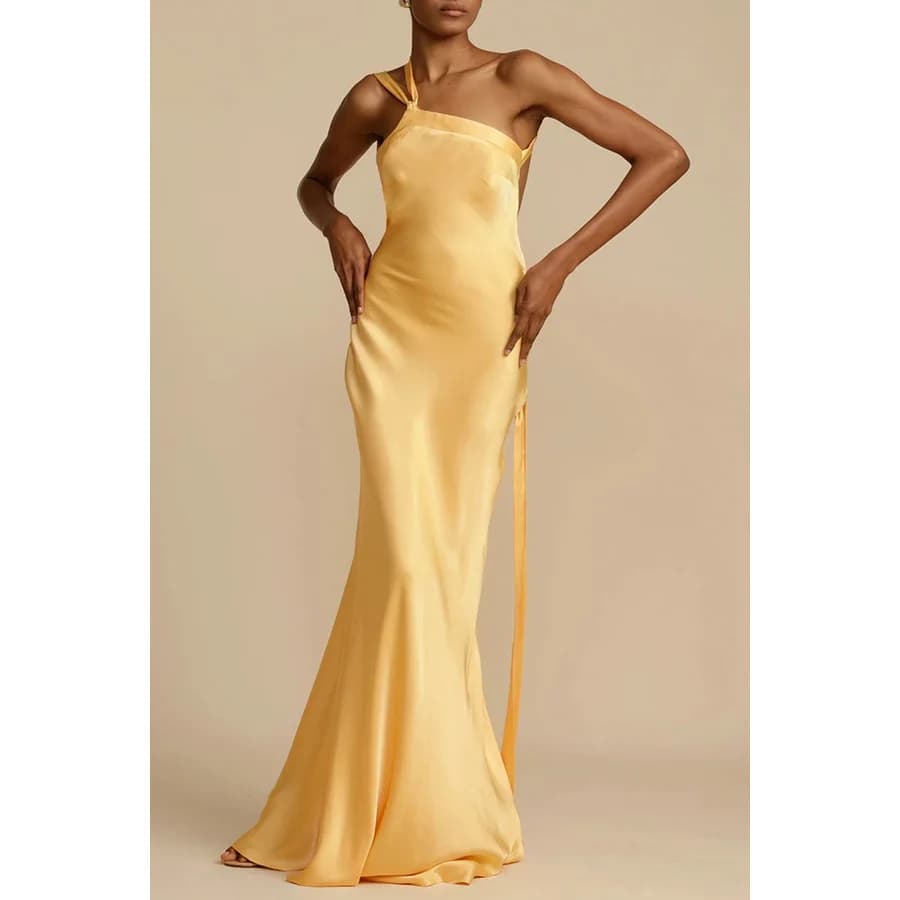 Nouvelle robe de soirée asymétrique en satin, style décontracté INS, pour le printemps et l'été, ten