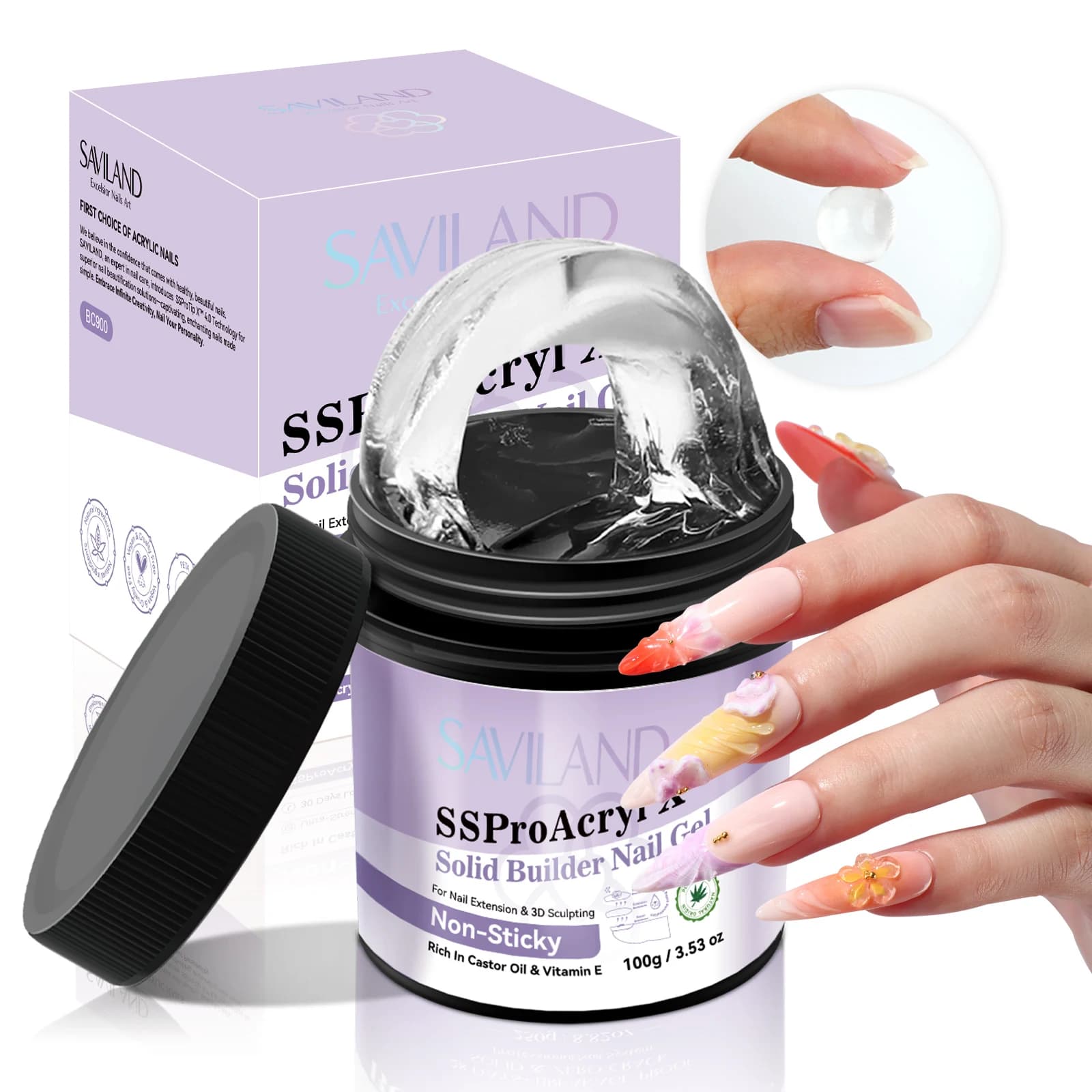 SAVILAND 100g Gel pour ongles solide Gel dur non collant avec huile de ricin VE pour sculpture et dé