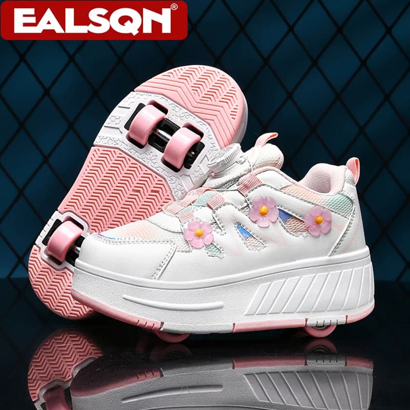 Patins à roulettes enfants quatre roues avec baskets pour filles chaussures à roulettes détachables 