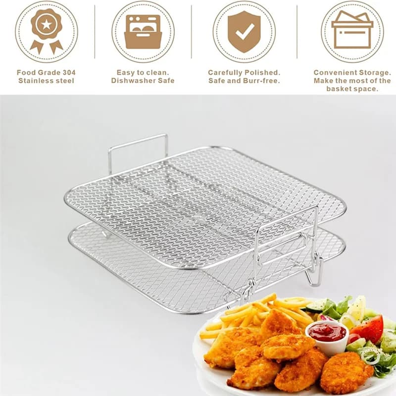 LECKL-2-Layers Air Fryer Grilling Rack For 4.2-5.8QT Air Fryer Kitchen Oven Steamer Cooker