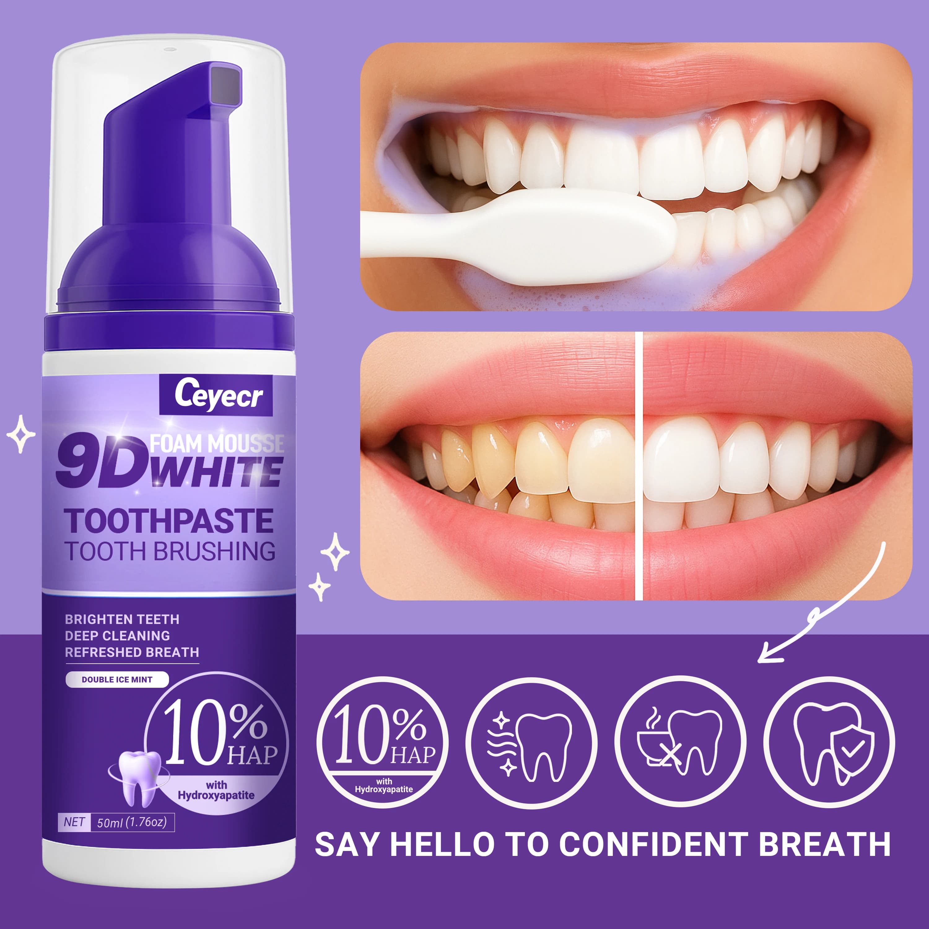 Dentifrice Mousse blanche 9D, blanchiment des dents, élimine les dents jaunes, nettoyage des taches 
