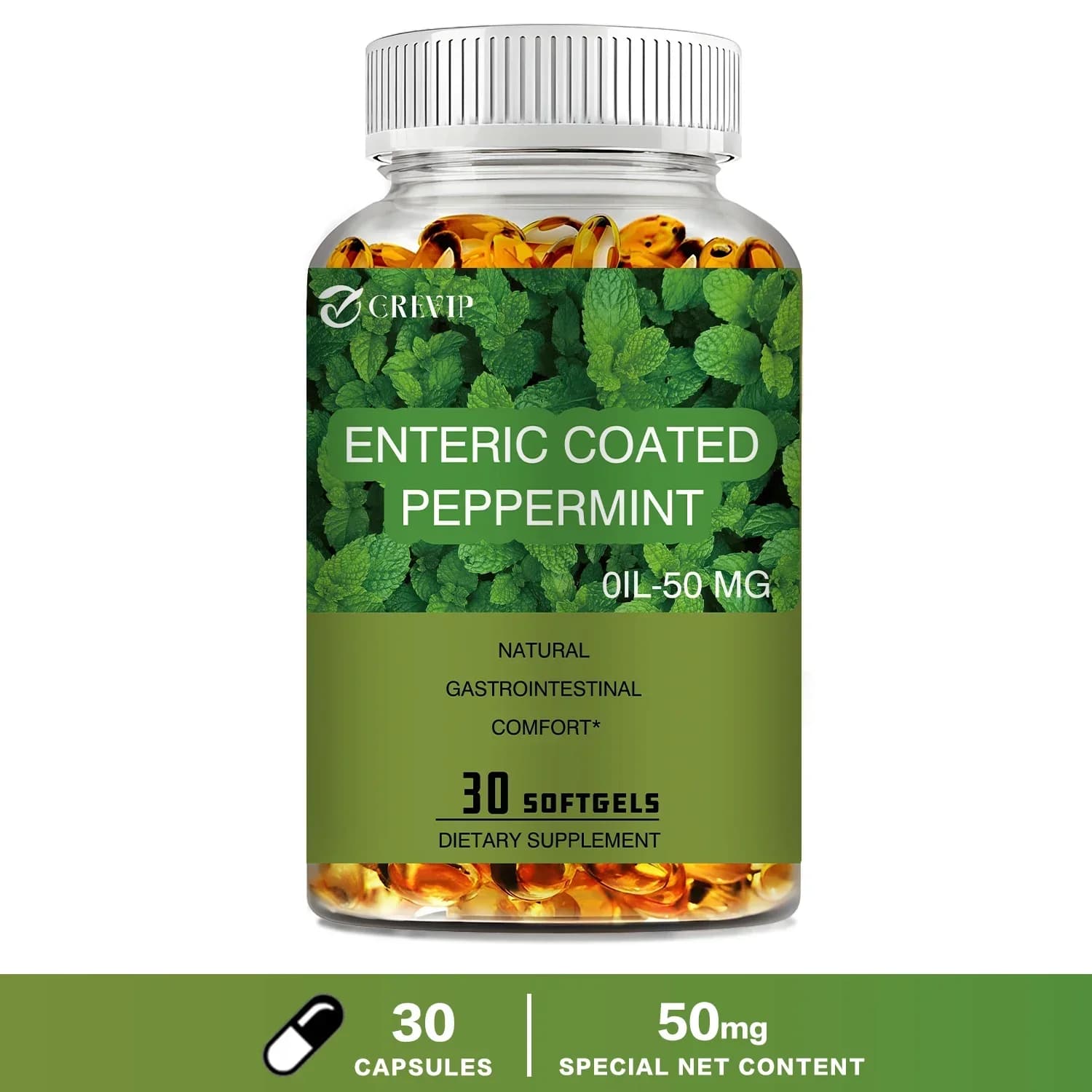 Huile de menthe poivrée 50 mg - Promuove la santé intestinale, la santé digestive, apaise l'intestin