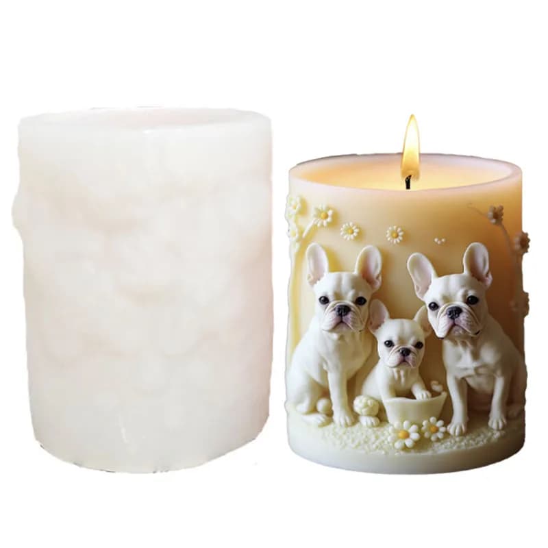 Moule à bougie parfumée bouledogue français |   Moule 3D fait à la main pour chien mignon assis sur 