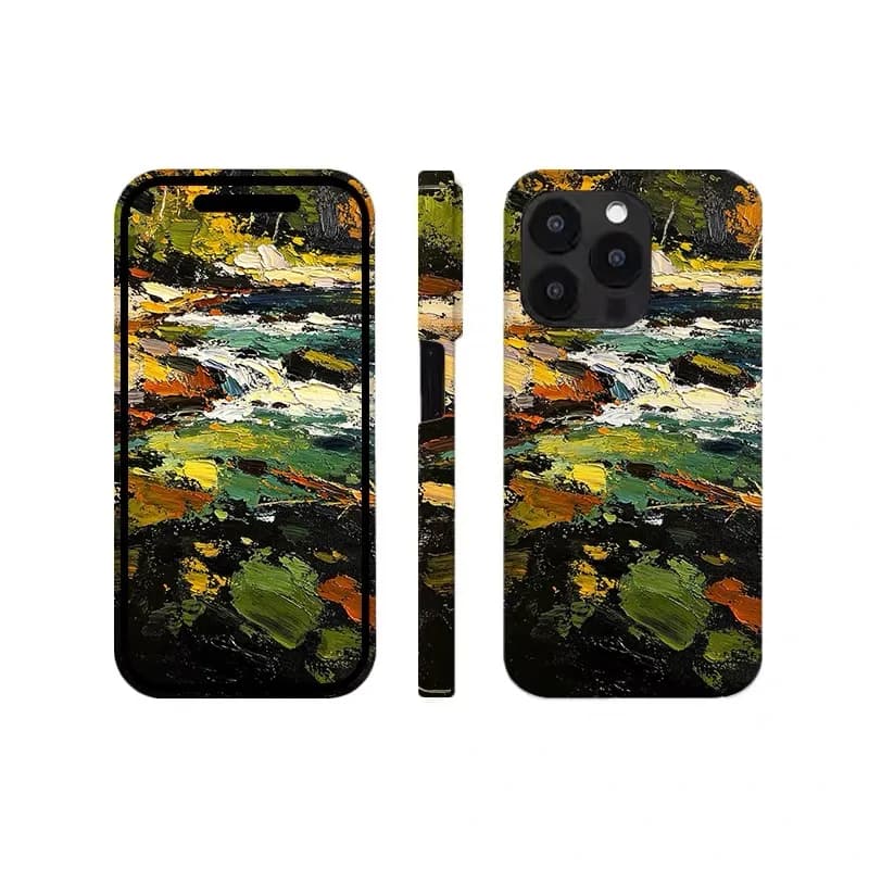 Coque de téléphone en acrylique motif peinture à l'huile Montagne et Rivière pour IPHONE 17 Air 16E 