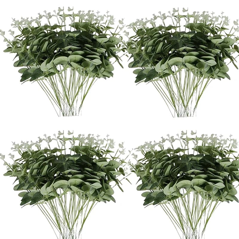 Mélange de feuilles d'eucalyptus artificielles, 120 pièces, 3 sortes, tiges en vrac, fausses feuille