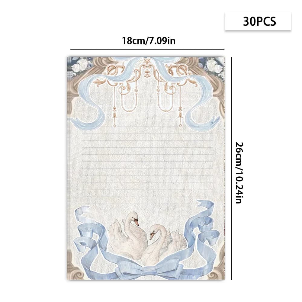 30 feuilles. Papier de papeterie vintage bleu cygne B5, papier à lettres style aquarelle, bloc-notes